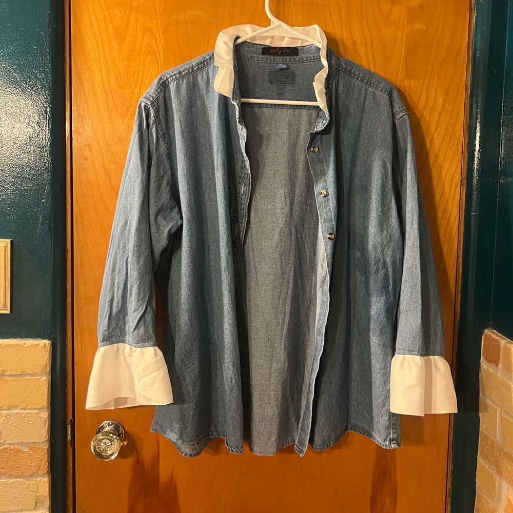 Pearly Vine Denim Blue Jacket with White Accents